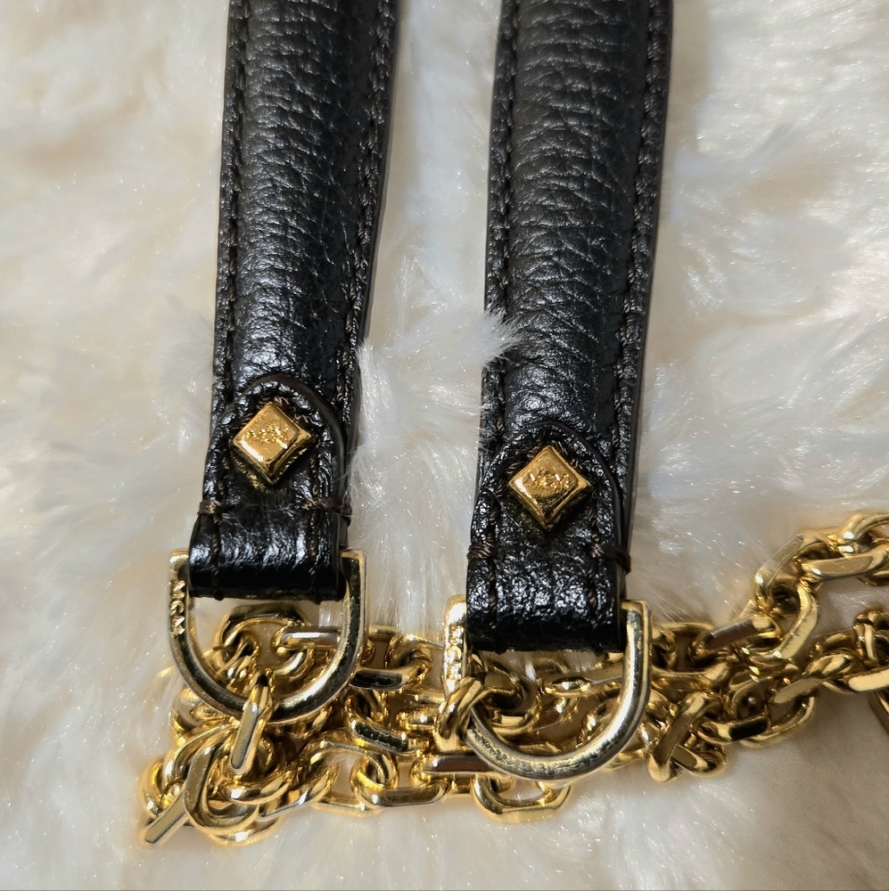MCM Black Leather Shoulder Bag with Gold Accents with COA - Picture 11 of 16